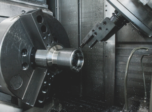 Workpiece turned on a CNC lathe, held in the chuck